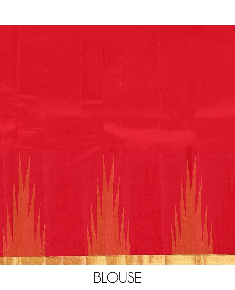 Green plain Bangalore silk saree, contrast temple zari piping border, and temple design pallu