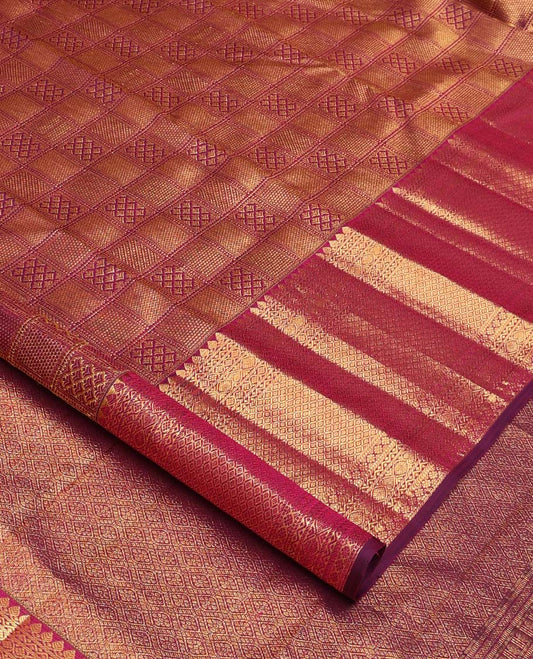 Purple jacquard wedding silk saree, zari border of thilakam mokku,neli, jadai nagam, and jaal design, and jaal pallu
