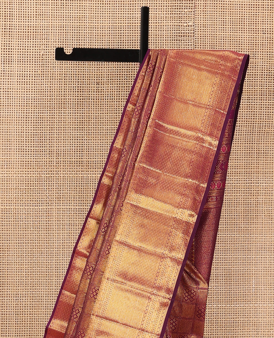 Purple jacquard wedding silk saree, zari border of thilakam mokku,neli, jadai nagam, and jaal design, and jaal pallu