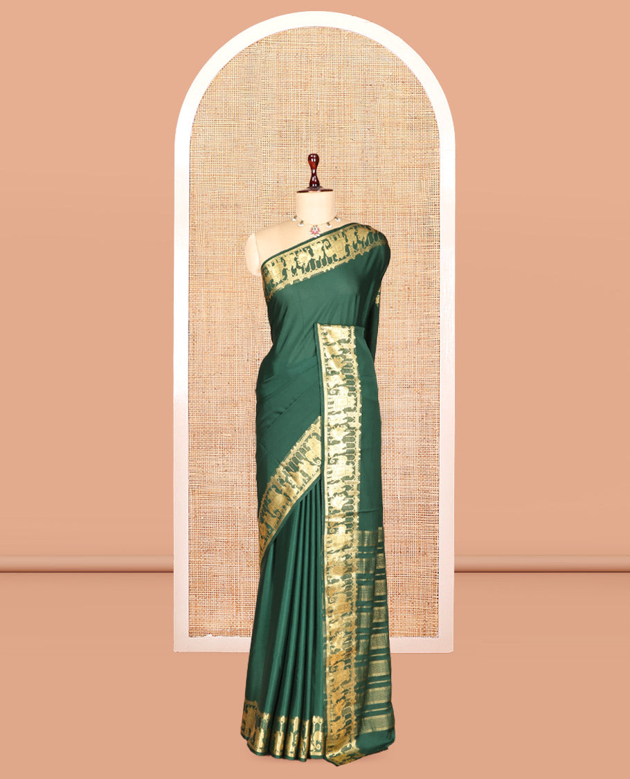 Karumpachai Plain Semi-Mysore Saree, Zari Wedding-Themed Border, Zari Striped Pallu, Matching Blouse