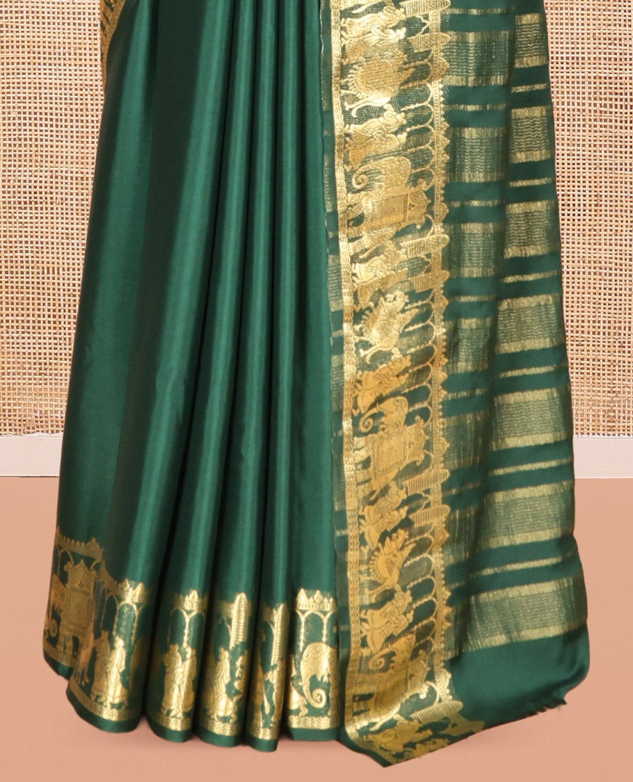 Karumpachai Plain Semi-Mysore Saree, Zari Wedding-Themed Border, Zari Striped Pallu, Matching Blouse