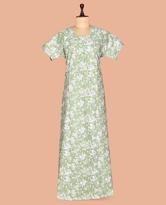 Green Cotton-Blended Nighty