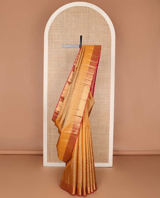 Brown jaal design silk saree with contrast border of thilakam mokku, paun, vanki design & ogee desogn pallu