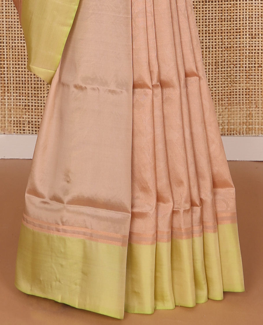 baby pink geometric design uppada saree with contrast border & floral design pallu