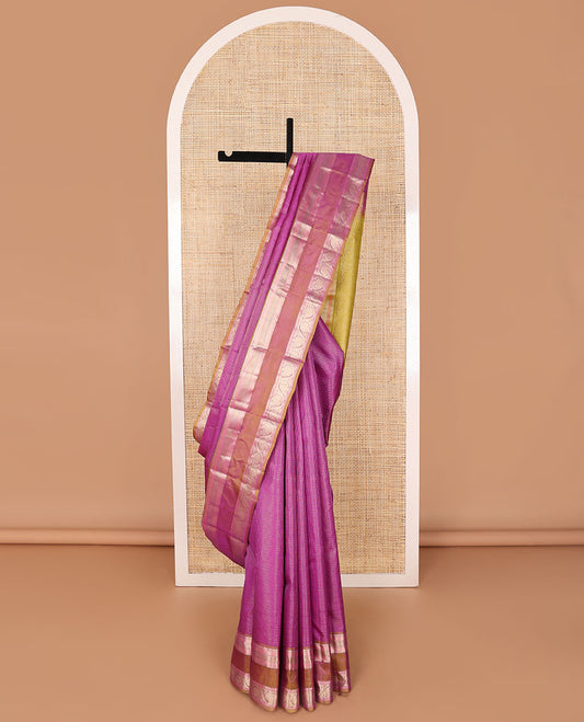 Pink checked silk saree with contrast rettai pettu zari design border & jaal design pallu