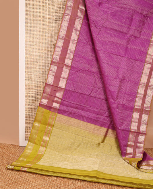 Pink checked silk saree with contrast rettai pettu zari design border & jaal design pallu