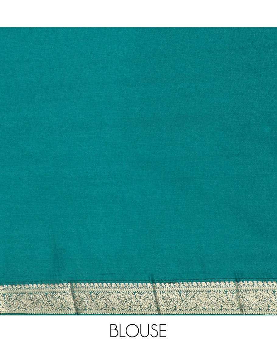 Violet Budget Silk Saree Detailed with Zari Stripes and Peacock Buttas, Complemented by a Contrast Border of Traditional Zari Designs, Subtly Jaal Design Pallu, and Paired with a Contrast Blouse