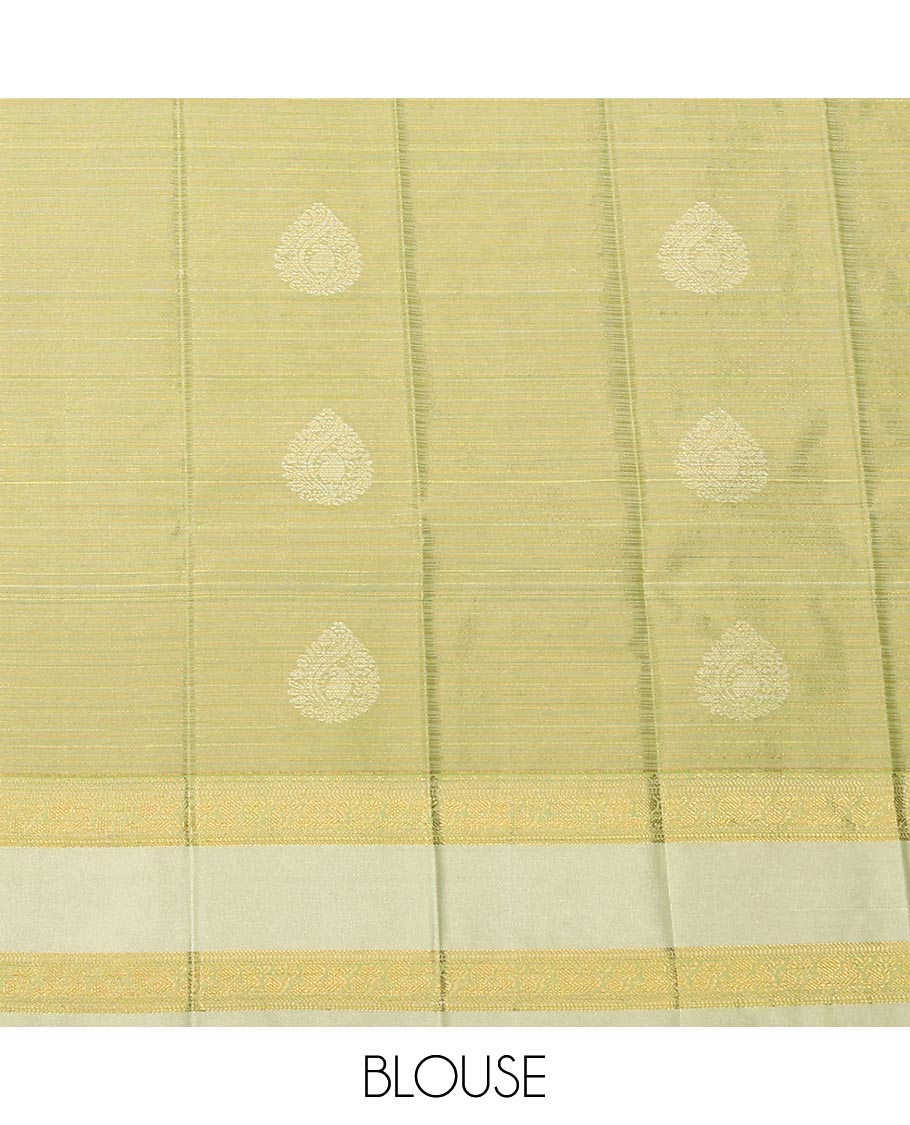 Blue zari buttas, and striped gift saree, contrast traditional zari design rettai pettu border, and intricate pallu