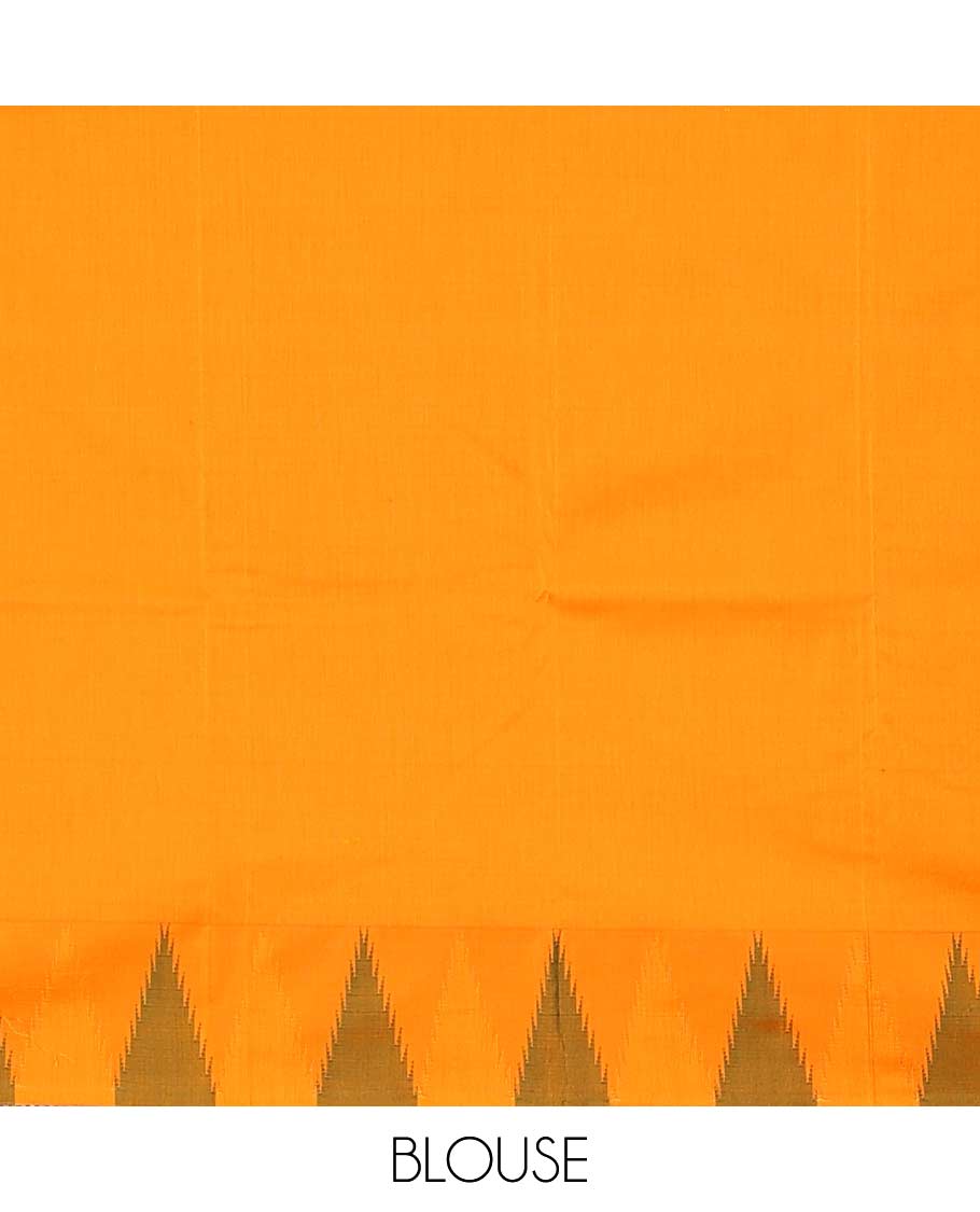 Pink plain Bangalore silk saree, contrast temple border, and pallu of stripes