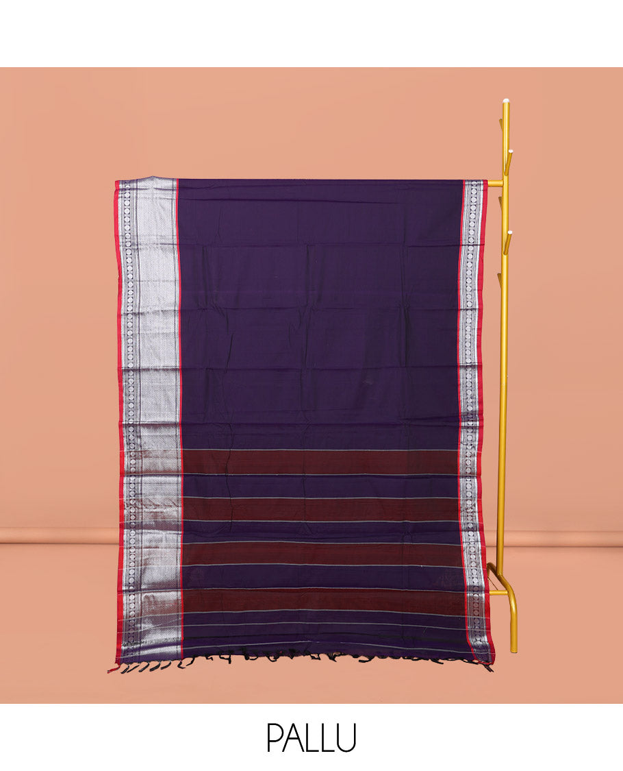 Blue Plain Narayanpet Cotton Saree, Complemented by a Contrast Traditional Design Border, Striped Pallu, and Comes Without a Blouse