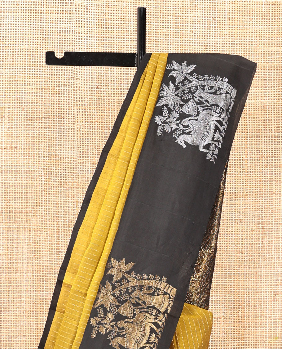 Mehendi Green Striped Mayuri Lite Silkmix, Contrast Border, Blouse