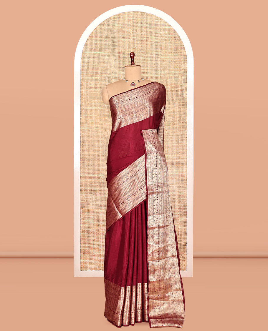 Wine Plain Semi-Mysore Silk Saree
