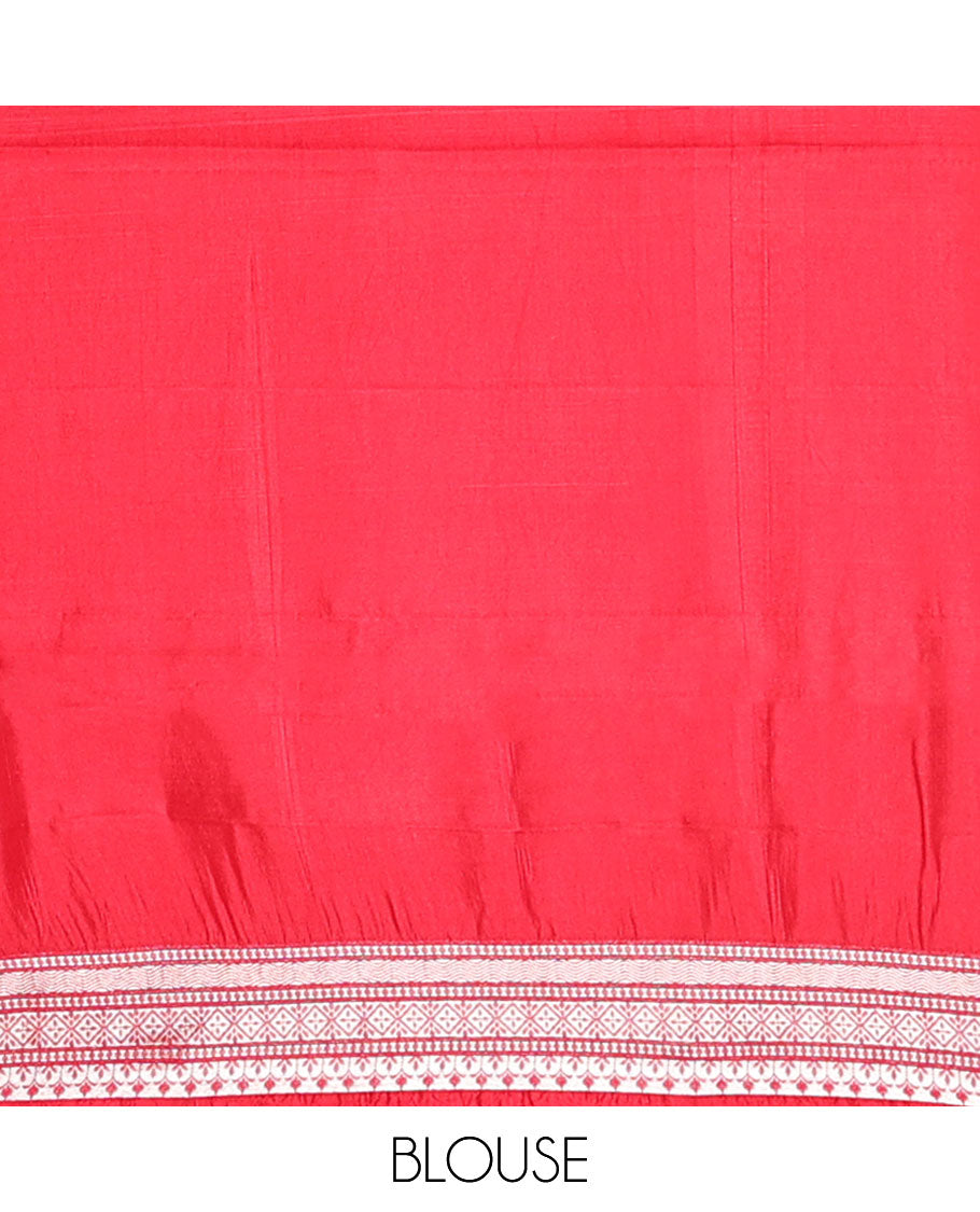 Red bird & floral zari buttas raw mango silk saree, zari border of traditional designs & intricately designed pallu