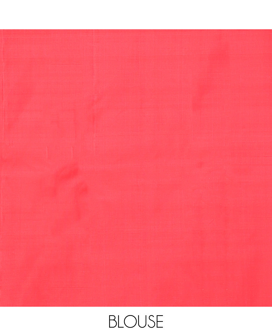 Borderless Red kancheepuram silk saree with floral design & floral design pallu