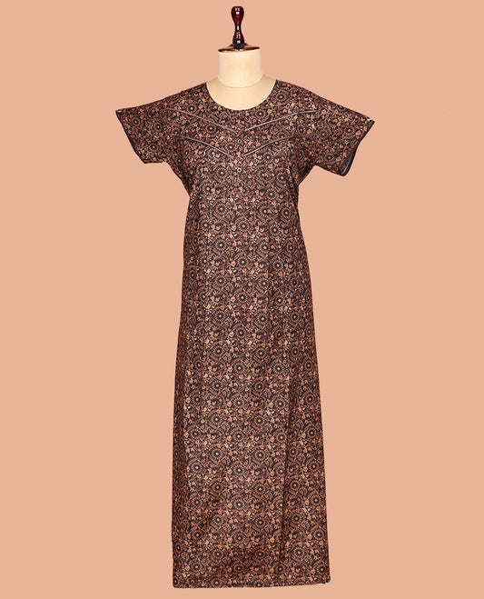 Brown Paisley Cotton-Blended Nighty
