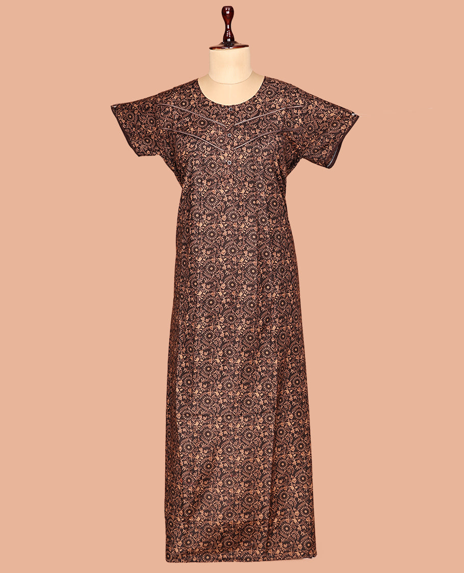 Brown Paisley Cotton-Blended Nighty