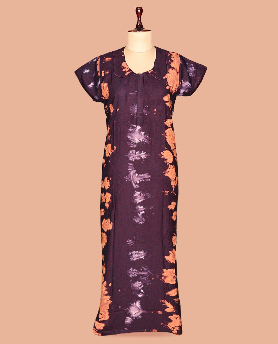 Purple Shibori Print Cotton-Blended Nighty