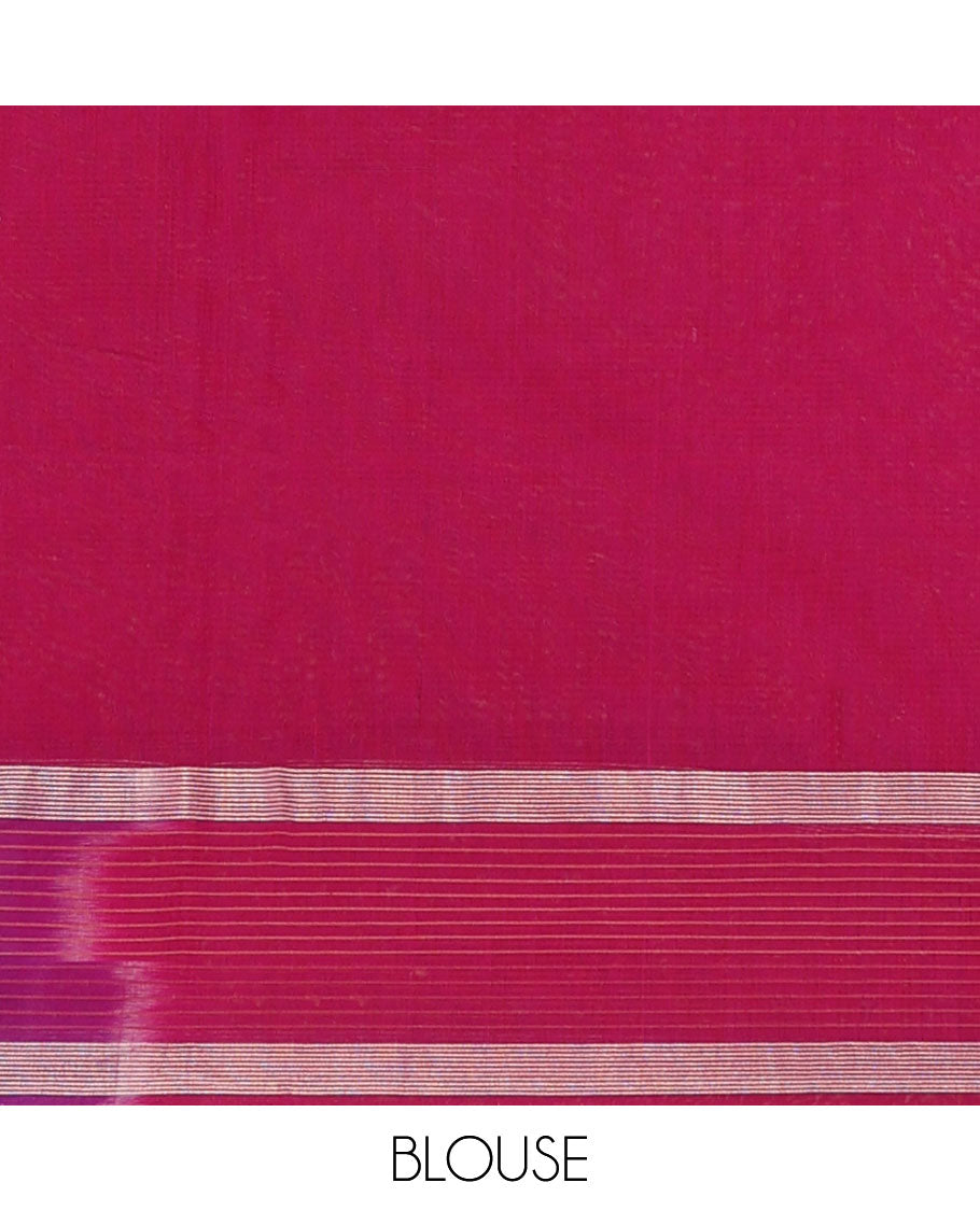 Maroon zari buttas silk cotton saree, contrast zari checked border, and floral zari design pallu