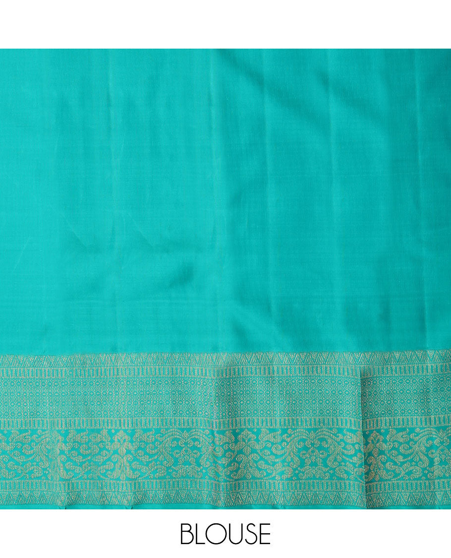 Yellow jacquard silk saree, contrast geometric patterned zari border & argyle patterned pallu
