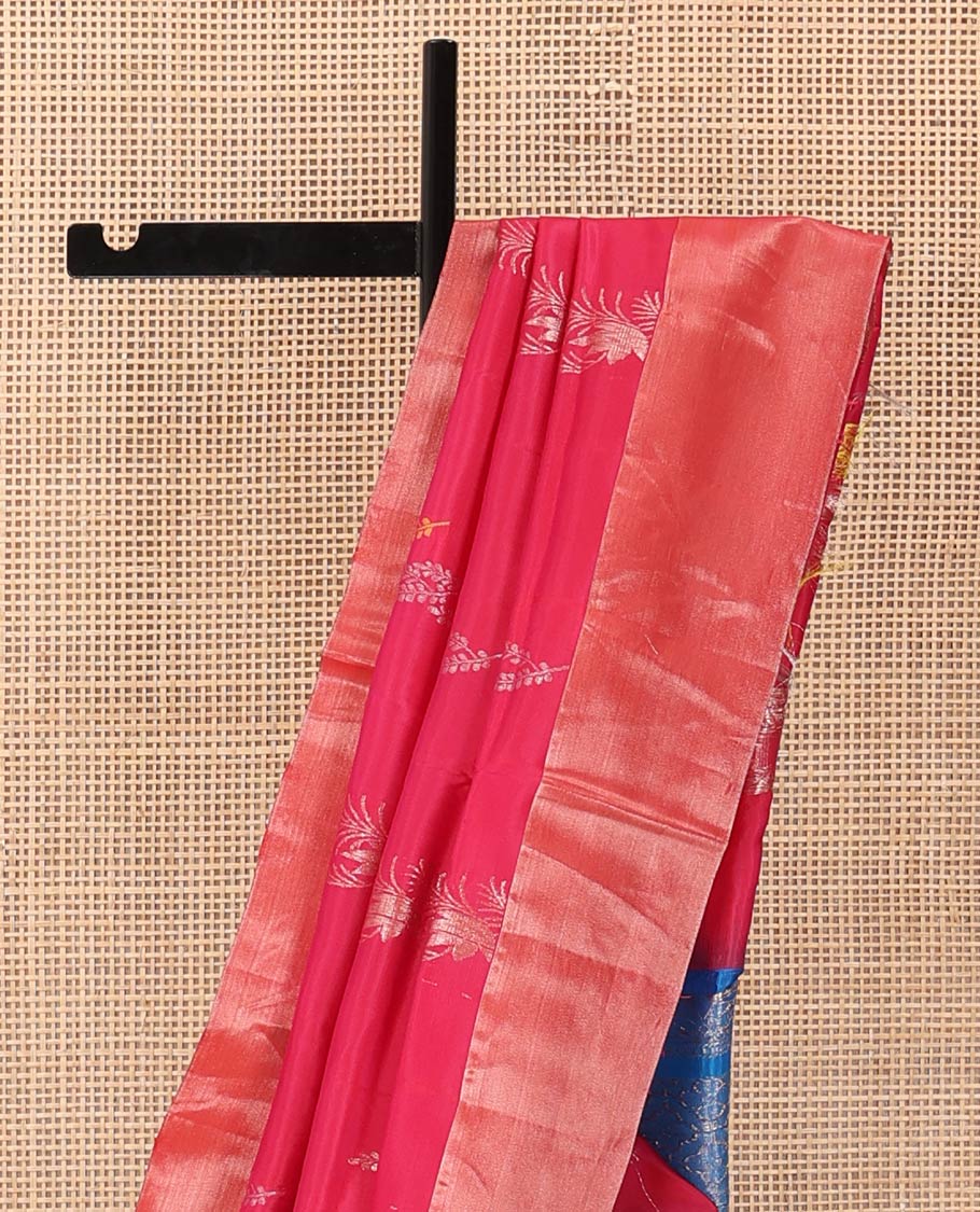 Pink floral zari buttas Uppada saree, bavanji border, and contrast jaal patterned pallu