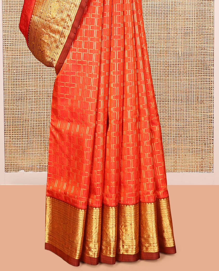 Orange Venkatagiri Silk Saree