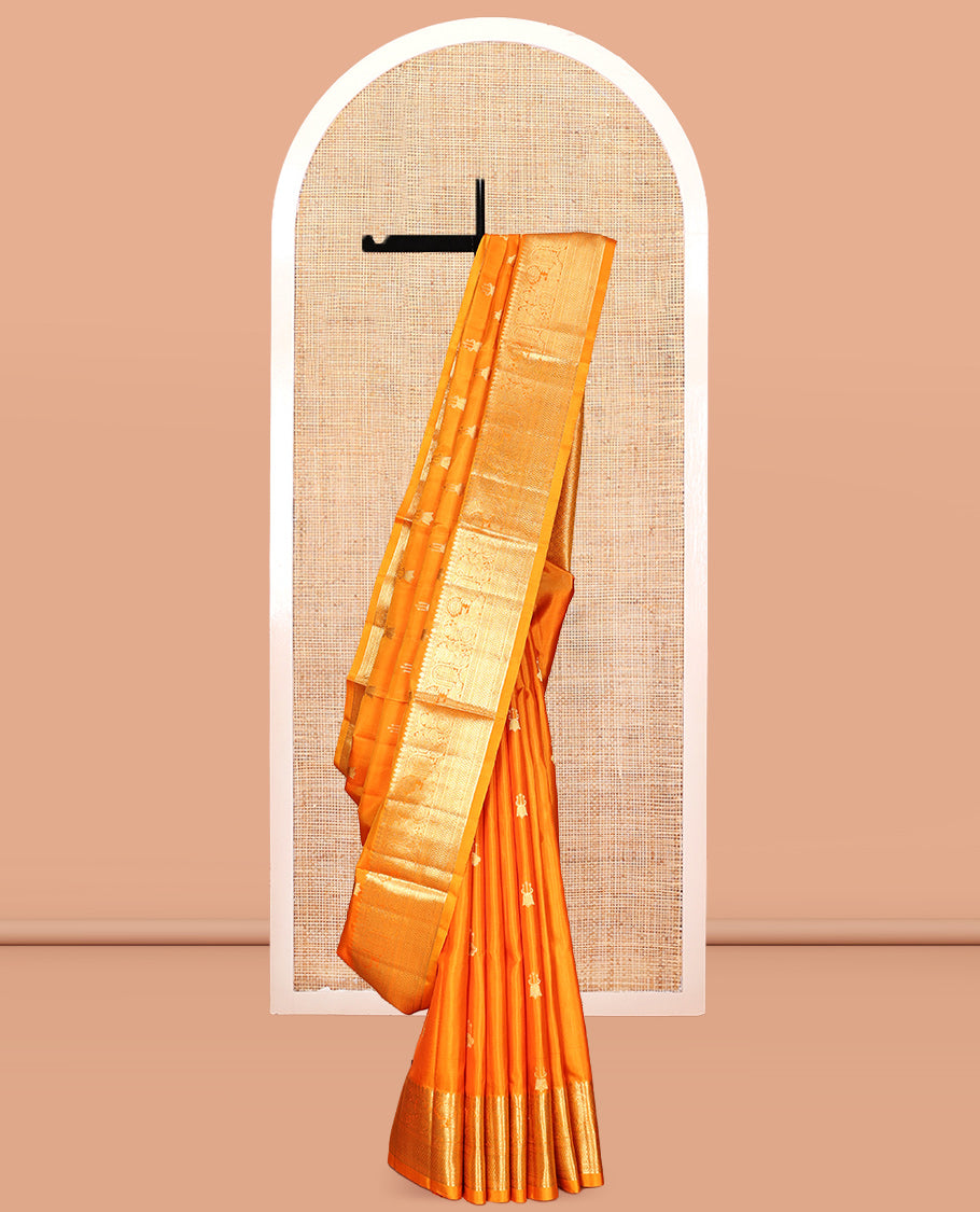Orange Zari Buttas Venkatagiri Silk Saree, a Traditional Zari Border, Jaal Pallu, a Matching Blouse