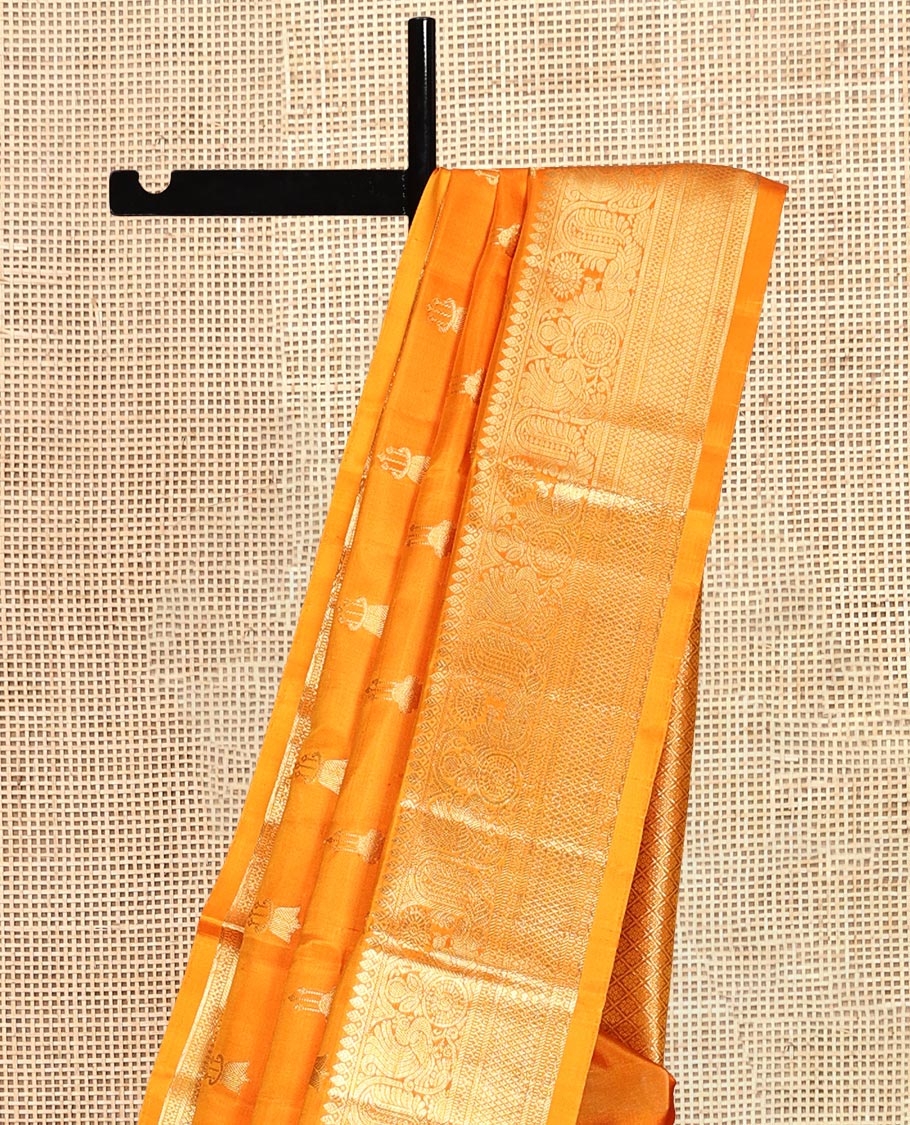 Orange Zari Buttas Venkatagiri Silk Saree, a Traditional Zari Border, Jaal Pallu, a Matching Blouse
