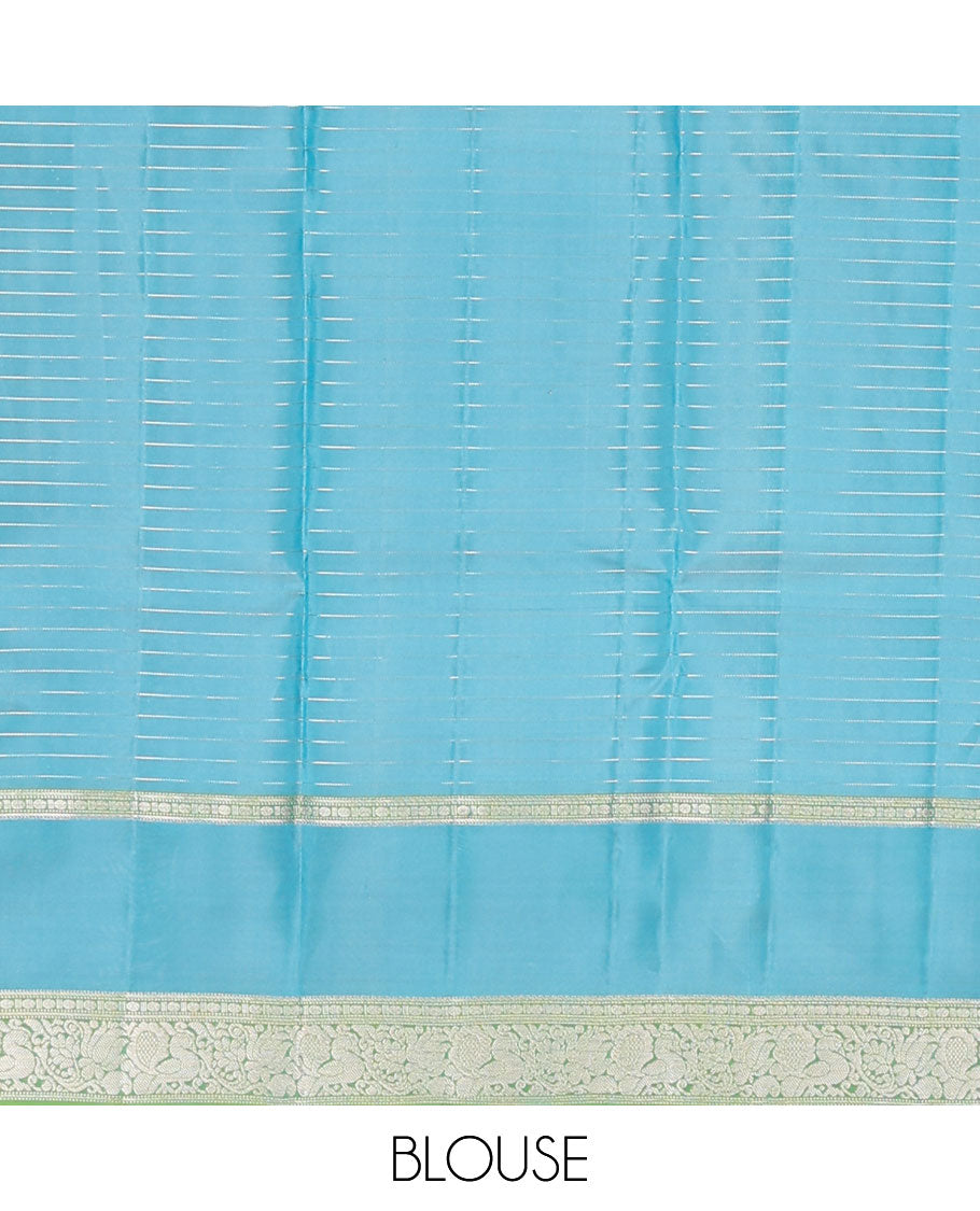 Blue zari checked Vasundhara elite silk saree, contrast jaal pallu & rettai pettu border of poun,muthu & mayil