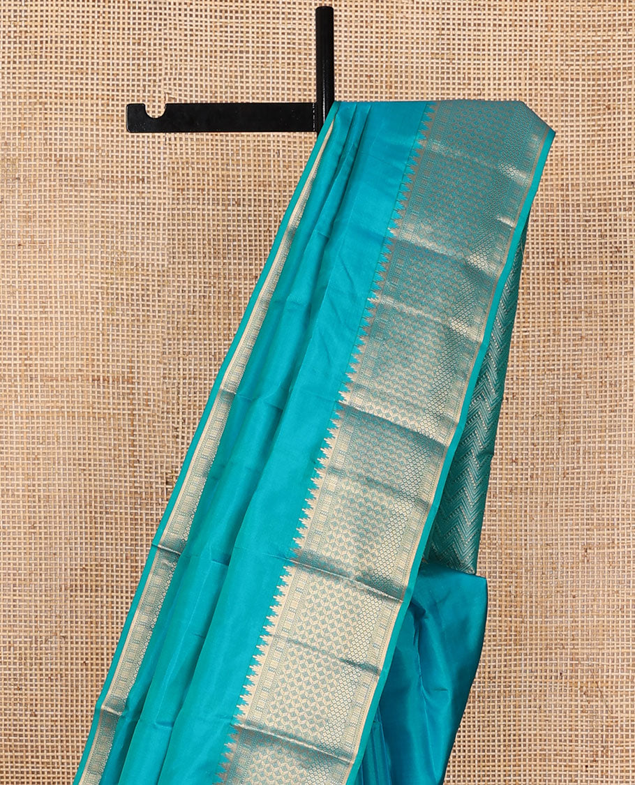 Blue zari buttas silksaree, chevron design pallu & zari border of rekku, muthu, banaras, vanki & zari designs