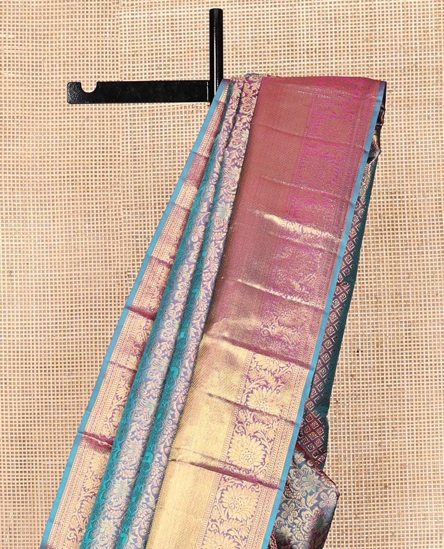 Blue Kanchipuram Wedding Silk Saree, Decorated with Jacquard Design, a Kodi Visiry Zari Border, a Grand Jaal Pallu, and a Matching Blouse