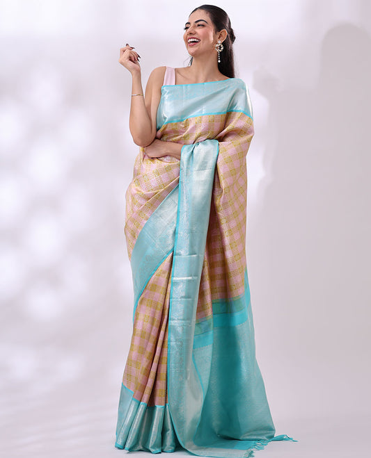 multi-color floral, annam design kancheepuram silk saree with contrast border of thilakam mokku, banaras, muthu, mayil design & zari design pallu
