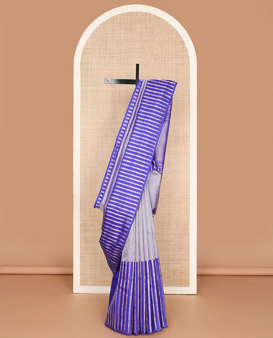 Blue vanki design silk saree with self zari design border & geometric design pallu
