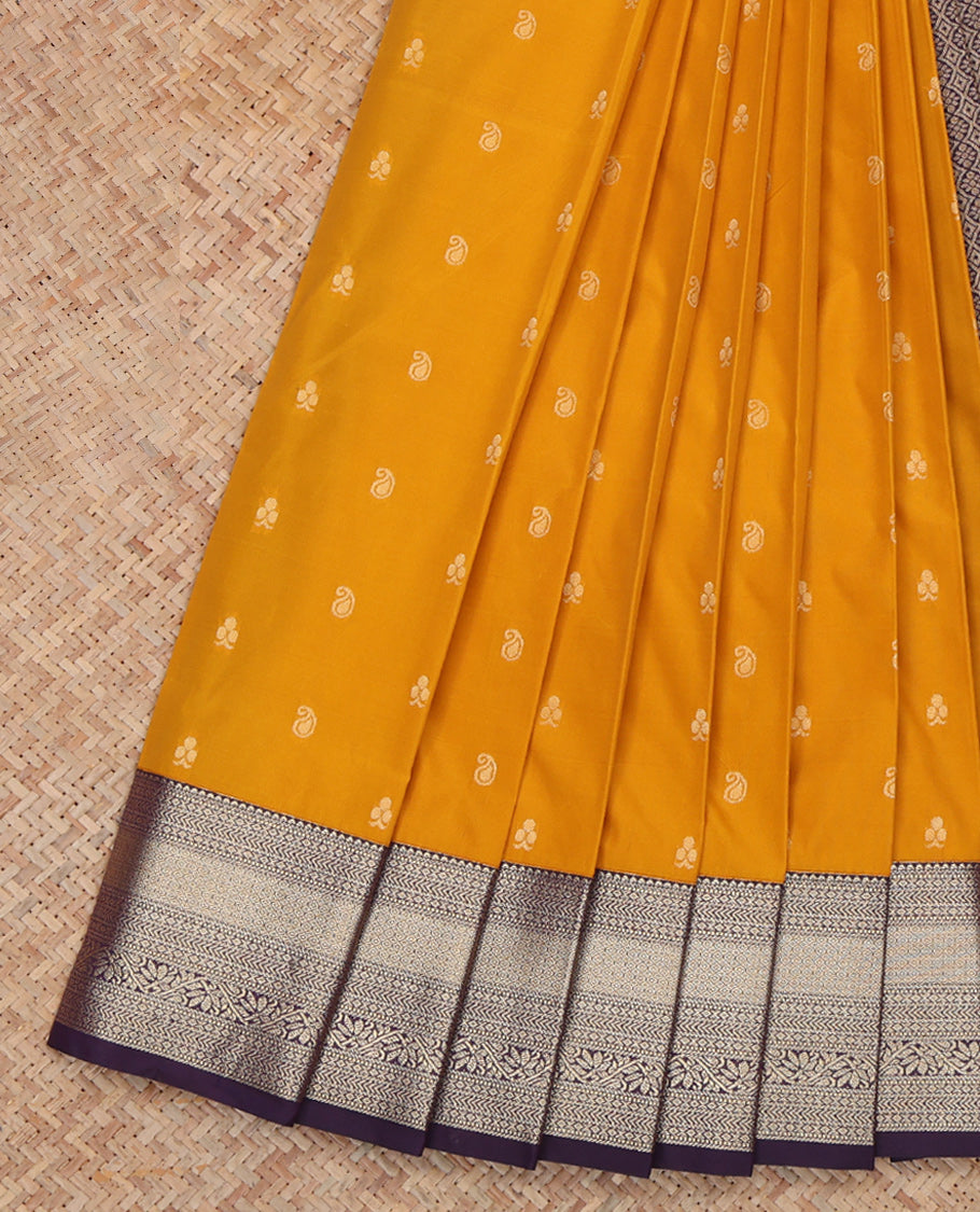 Mustard-Purple Zari Buttas Budget Silk Saree, a Contrast Traditional Zari Border, Grand Pallu, a Contrast Blouse