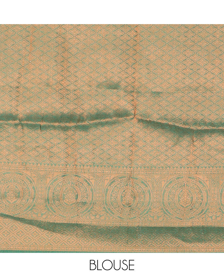 Yellow art silk half-saree, checked with contrast traditional zari bordered skirt, jacquard blouse, and scallop embroidered dhavani