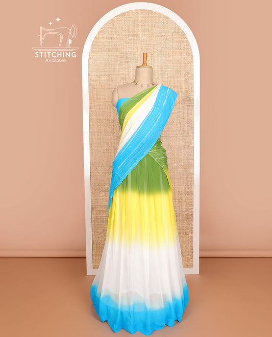 Multi color georgette half saree with plain blouse & striped dhavani