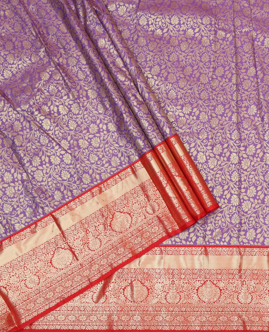 Purple Art Silk Pavadai Material, Adorned with Jacquard Design, Contrast Traditional Zari Design Border, and a Contrast Blouse