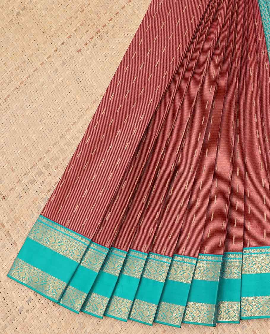 Red striped budget silk saree with contrast zari border & intricate zari design pallu