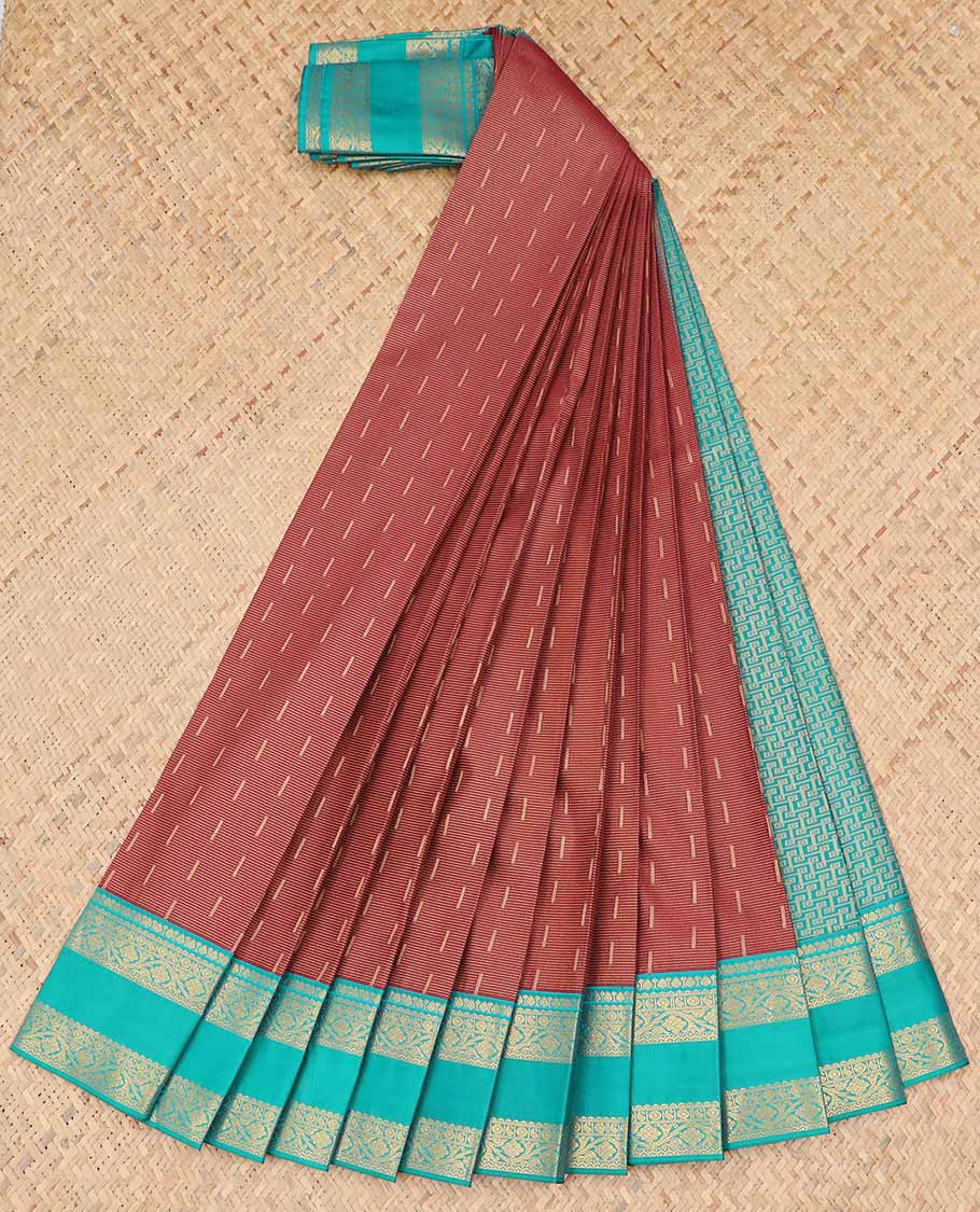 Red striped budget silk saree with contrast zari border & intricate zari design pallu