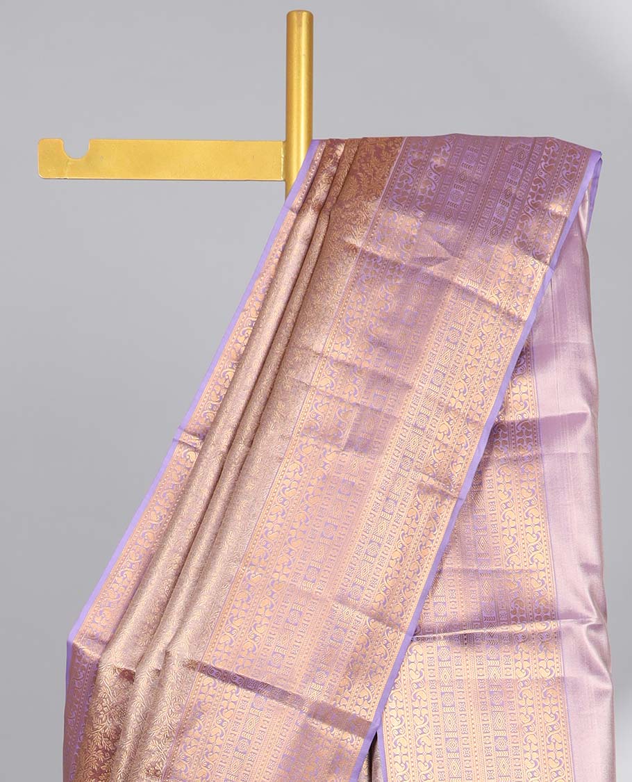 Lavender floral jacquard budget silk saree with self floral zari border & traditional zari desugn pallu