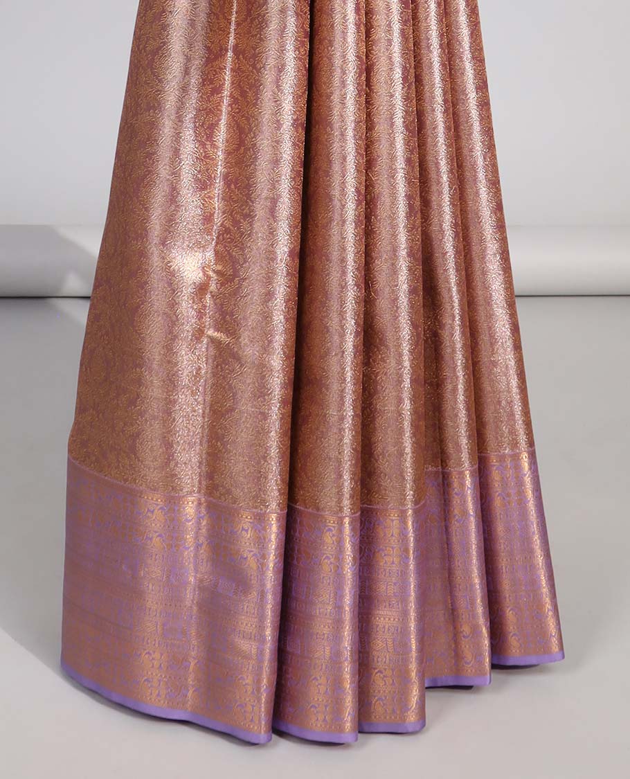 Lavender floral jacquard budget silk saree with self floral zari border & traditional zari desugn pallu