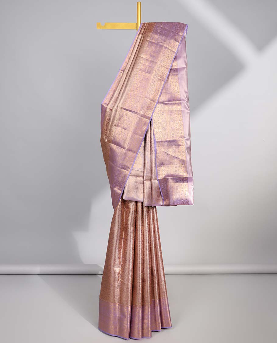 Lavender floral jacquard budget silk saree with self floral zari border & traditional zari desugn pallu