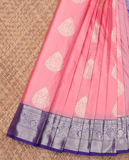 Pink Budget Silk Saree, Adorned with Zari Buttas All Over Its Body, Complemented by a Contrast Traditional Zari Design Border, Grand Jaal Pallu, and Paired with a Contrast Blouse