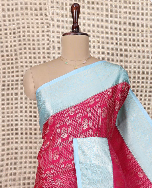 Pink Budget Silk Saree, Elevated with Jacquard Design All Over Its Body, Complemented by a Contrast Traditional Zari Design Border, Elegantly Highlighted Pallu, and Paired with a Contrast Blouse