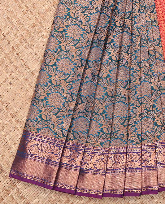Blue Budget Silk Saree, Accentuated with Jacquard, Complemented by a Contrast Traditional Zari Border, Grand Pallu, and a Contrast Blouse