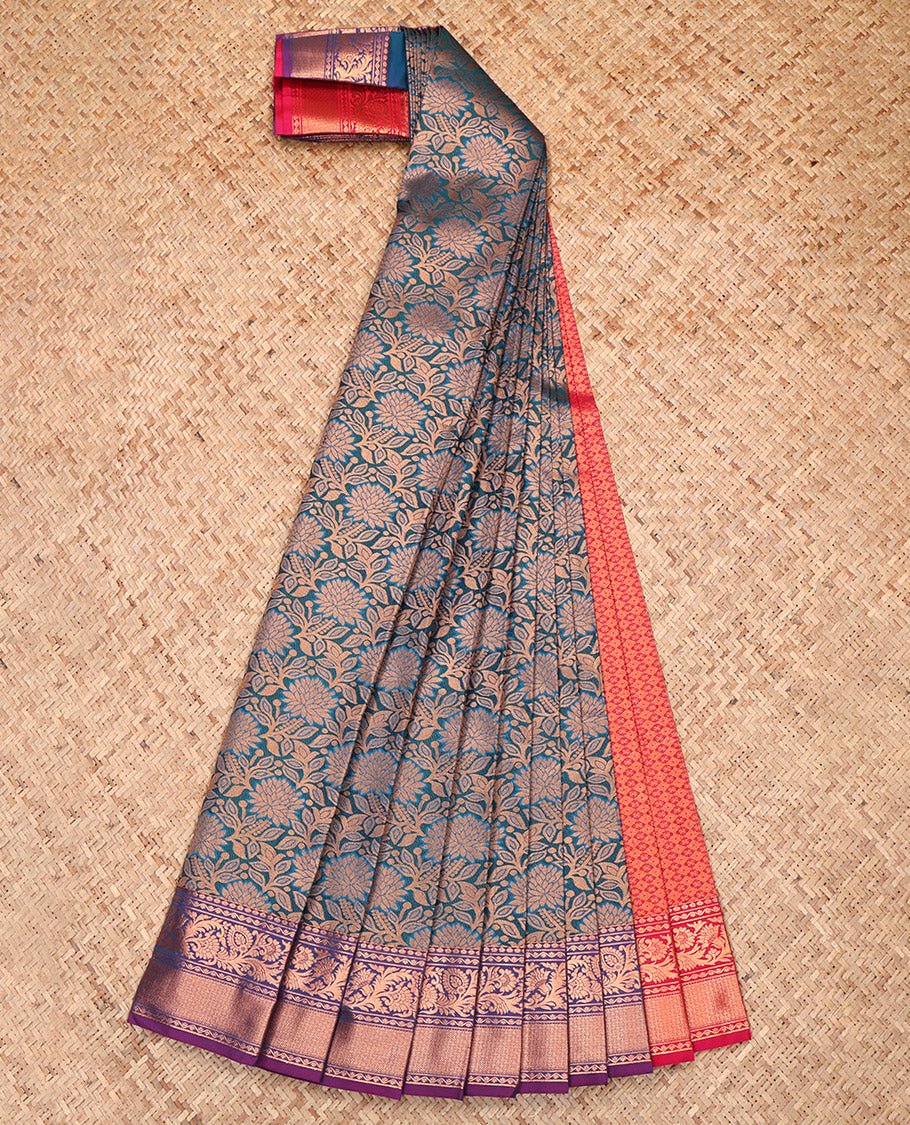 Blue Budget Silk Saree, Accentuated with Jacquard, Complemented by a Contrast Traditional Zari Border, Grand Pallu, and a Contrast Blouse
