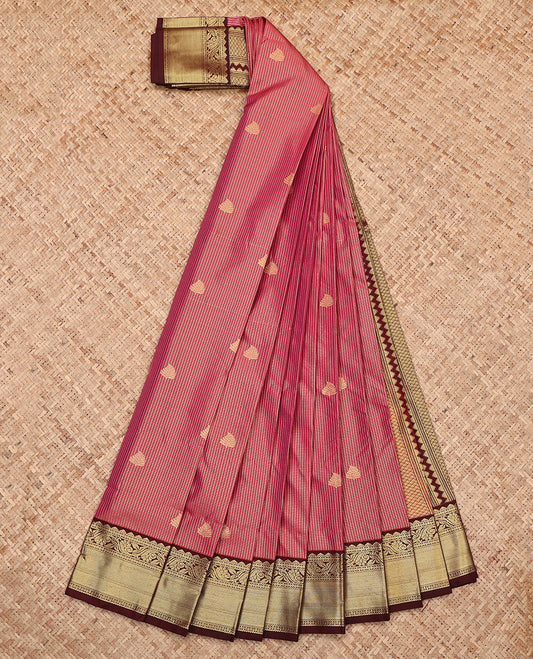 Red Budget Silk Saree, Adorned with Zari Buttas and Checks, Complemented by a Contrast Traditional Zari Border, Geometric Pallu, and a Contrast Blouse