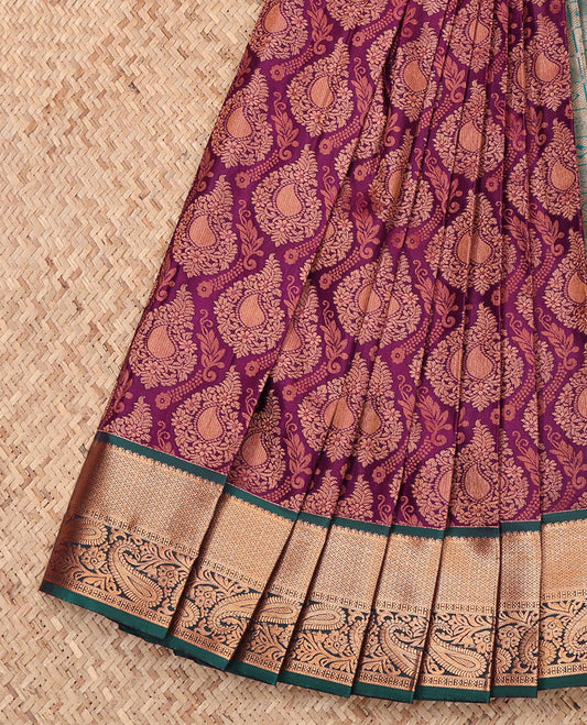 Purple Budget Silk Saree, Adorned with a Jacquard Design, Complemented by Contrast Traditional Zari Border, Intricate Pallu, and Contrast Blouse