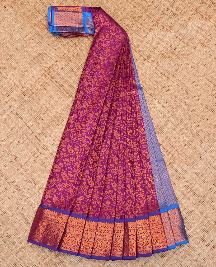 Purple Budget Silk Saree, Adorned with Jacquard Design, a Contrast Traditional Zari Border, Jaal Pallu, and a Contrast Blouse