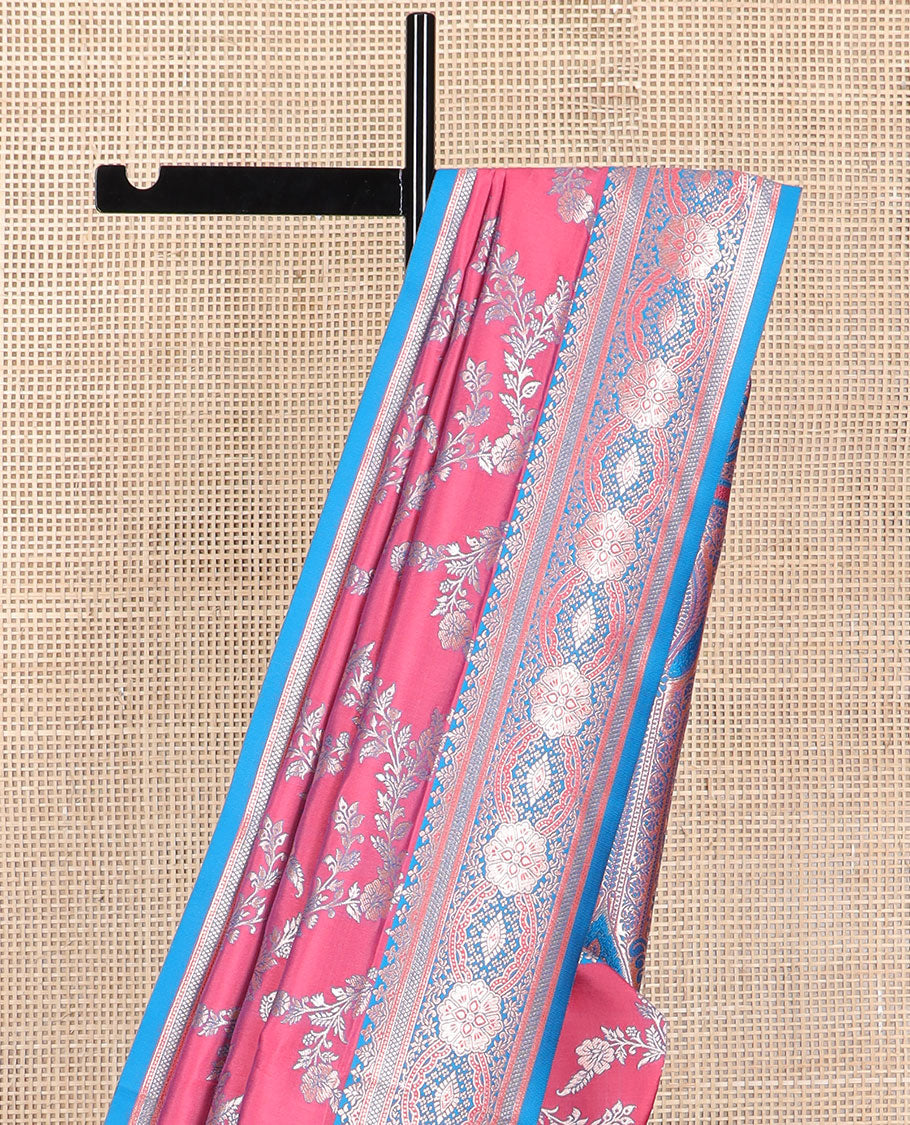 Maroon floral jaal design butter silk saree with contrast intricate zari design border & floral design pallu