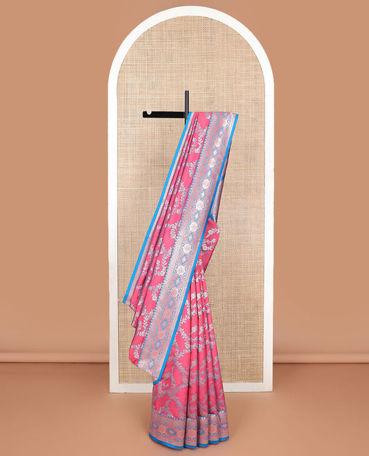 Maroon floral jaal design butter silk saree with contrast intricate zari design border & floral design pallu